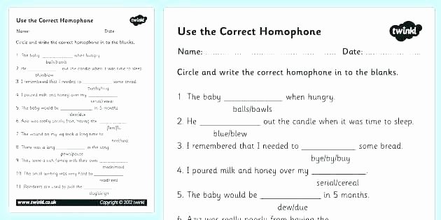 Homographs Practice Worksheets Homophones Worksheets for Grade 5