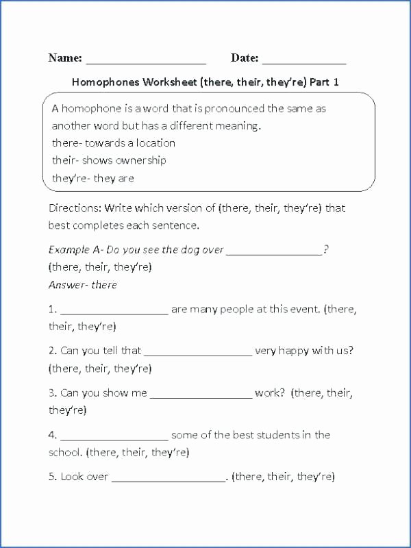 Homographs Worksheets with Answers Free Printable Homophone Worksheets Grade there their they