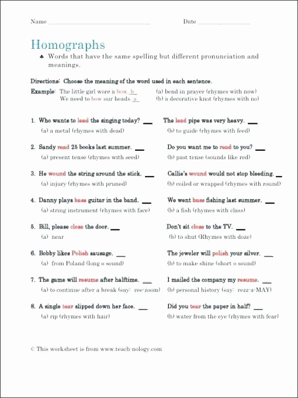Homographs Worksheets with Answers Homograph Worksheets Free 5th Grade What are Homographs