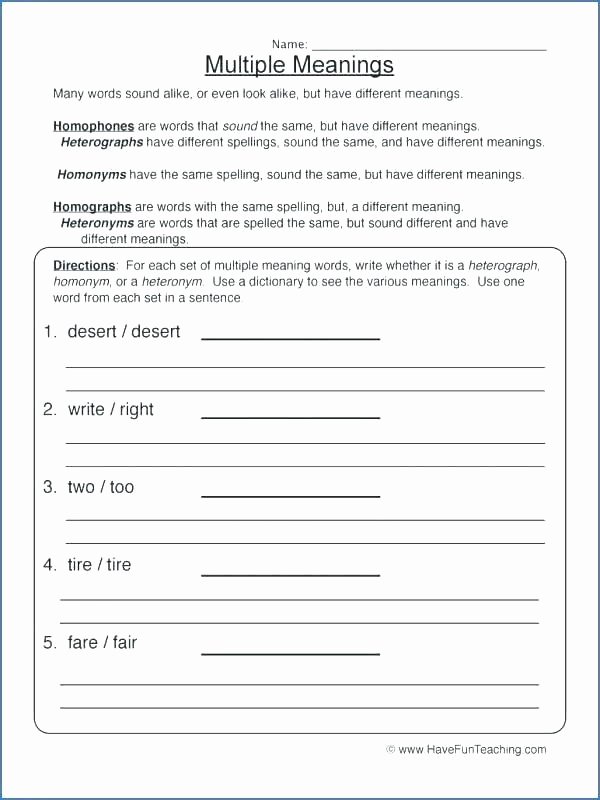 Homonym Worksheets High School Free Homophone Worksheets