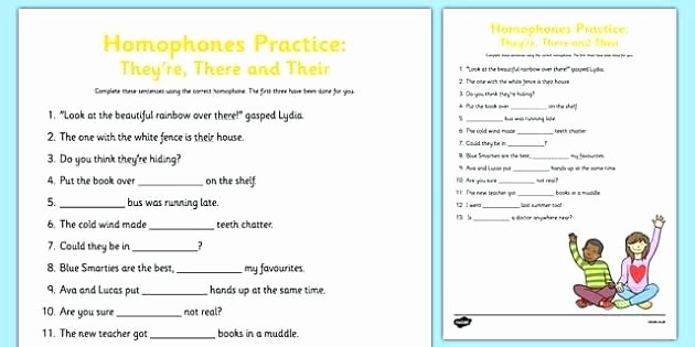 Homonym Worksheets Middle School Homophones Practice Worksheet there their Homophone Spelling