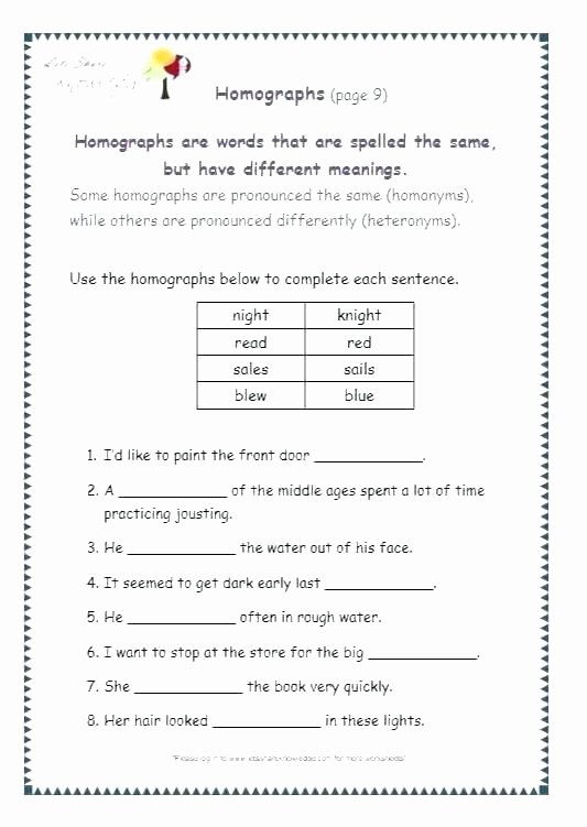 Homonyms Worksheets 5th Grade Printable Homophone Worksheets