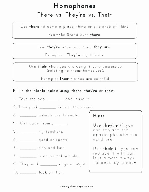 Homonyms Worksheets 5th Grade their there they Re Worksheets