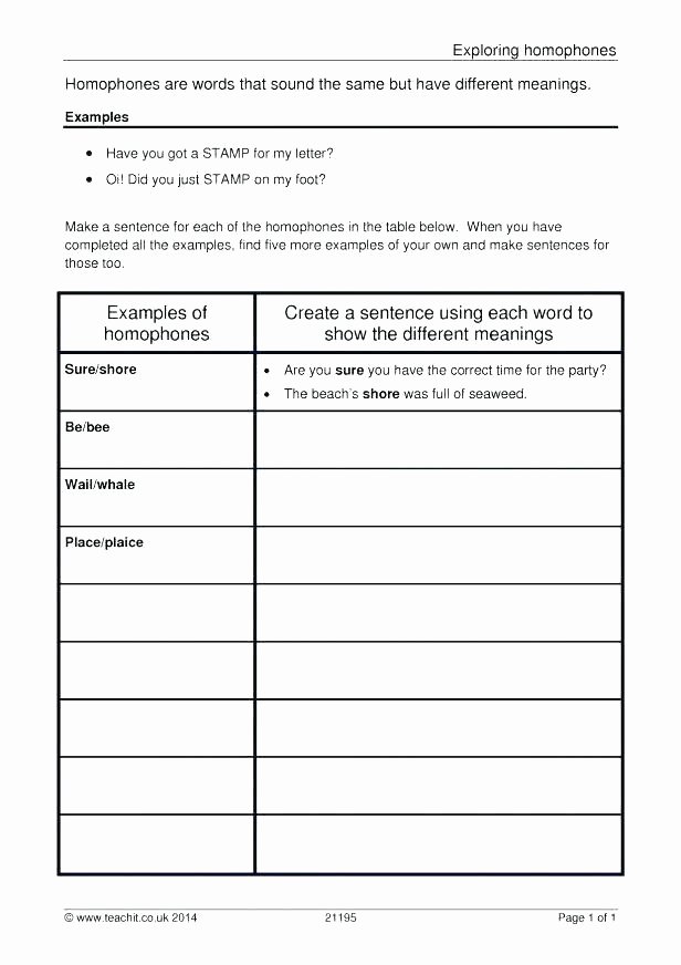 Homophone Worksheets Middle School Homophones Worksheets Grade Math with Answers Kids Homophone
