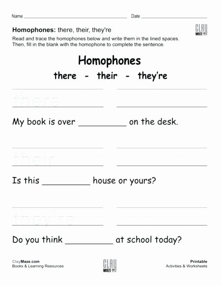 Homophone Worksheets Middle School there their they Re Worksheet Printable Homophones