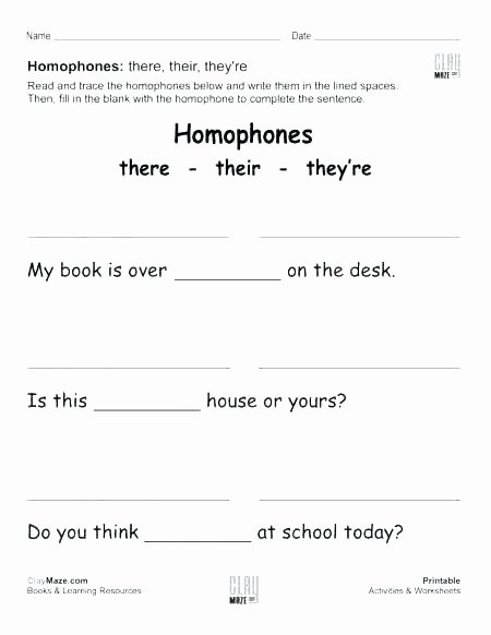 Homophones Worksheet 4th Grade Homophones Worksheet 7 Worksheets for 1st Grade there and their