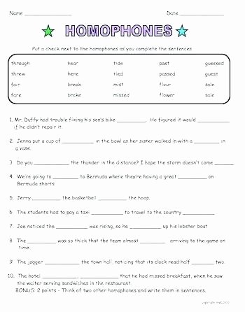 Homophones Worksheet 5th Grade Enrichment Worksheets for 5th Grade Math Pdf