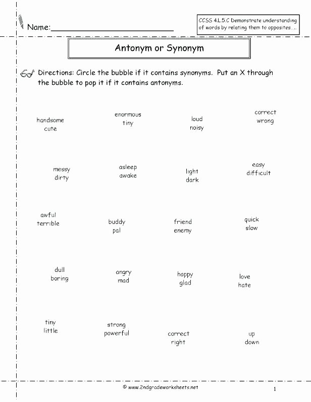 Homophones Worksheet 5th Grade First Grade Synonyms Worksheet Synonym Antonym Worksheets