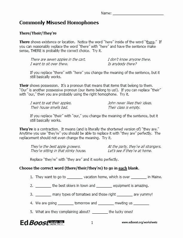 Homophones Worksheet 5th Grade Homographs Worksheets for Grade 2 Your You Re there their