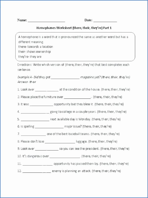 Homophones Worksheet 6th Grade Vs there their Homophone Worksheet Homophones Worksheets for