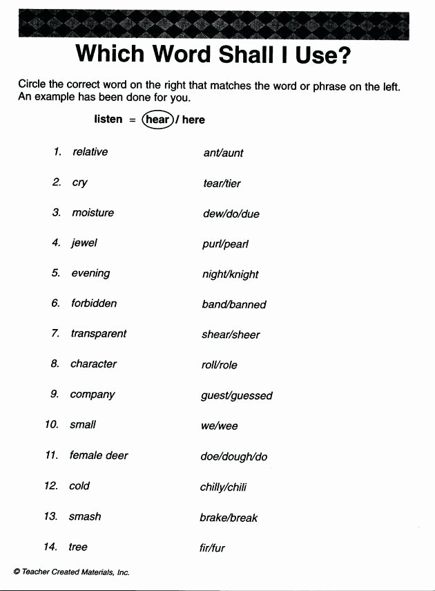 Homophones Worksheets for Grade 5 Fourth Grade English Worksheets