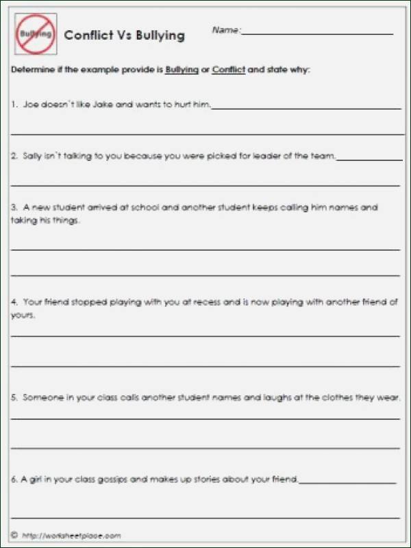 Identifying Conflict Worksheets Bullying Worksheets
