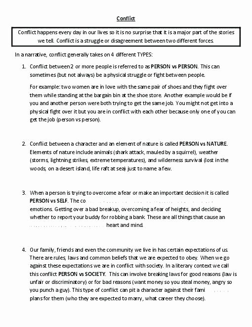 Identifying Conflict Worksheets Main Idea Practice Worksheets Free Conflict for High School