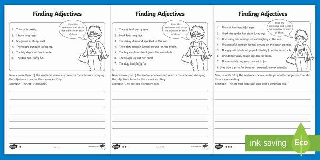 Identifying Nouns and Verbs Worksheets Finding Adjectives Worksheet Worksheet Finding Verbs