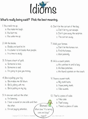 Idiom Worksheets for 2nd Grade Resources Idioms Worksheets Matching Worksheet Pdf 3rd Grade