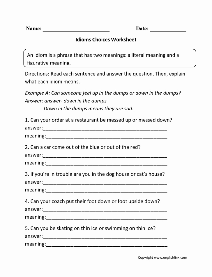 Idiom Worksheets for 2nd Grade Worksheet Ideas astonishing Idiom Worksheets for 2nd Grade