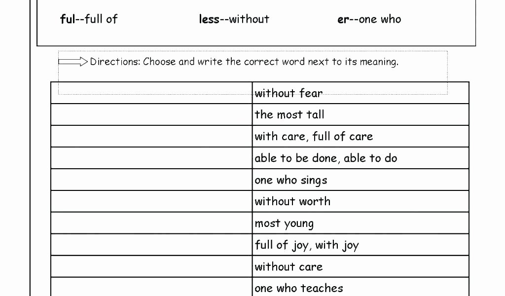 Inflected Endings Worksheets Words with Suffix Adjective Endings Ending Using Ly List