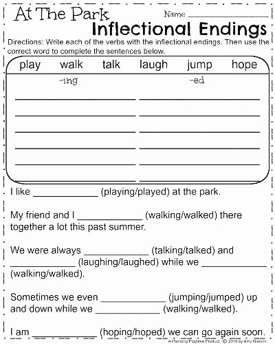 Inflectional Endings Worksheets 2nd Grade Ing Worksheets 1st Grade