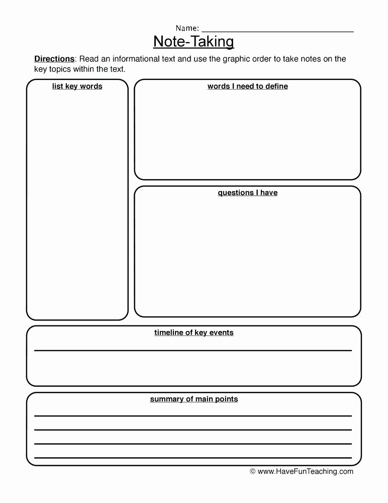 Informational Text Worksheets Middle School Informational Text Note Taking Worksheet Resources Reading