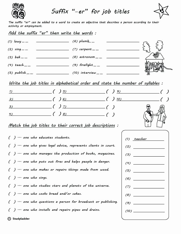 Ing Worksheets Grade 1 Luxury Suffix Er Job Titles Interactive Learning Games Est