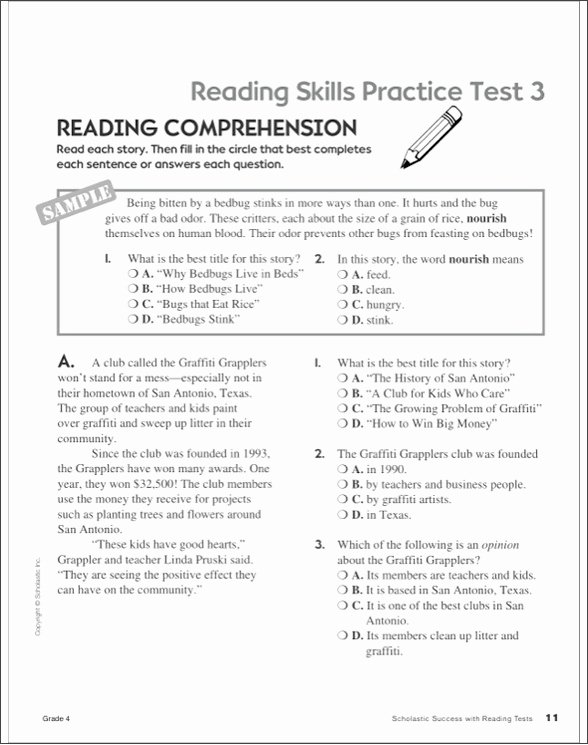 Insect Reading Comprehension Worksheets Scholastic Success with Reading Tests Grade 4 by