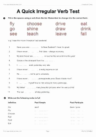 Irregular Verbs Worksheet 2nd Grade Irregular Verbs Past Tense Worksheet Participles Grade 6