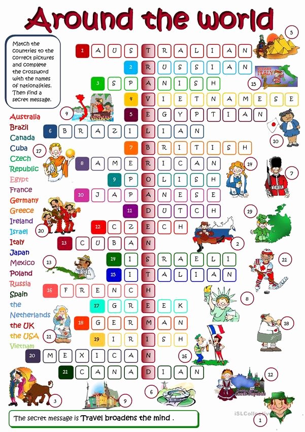 Japanese Worksheets for Beginners Printable Around the World Crosssword English Esl Worksheets