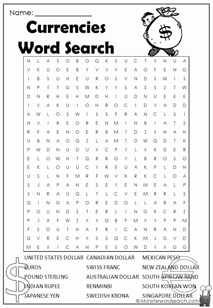 Japanese Worksheets for Beginners Printable Awesome Currencies Word Search Word Search