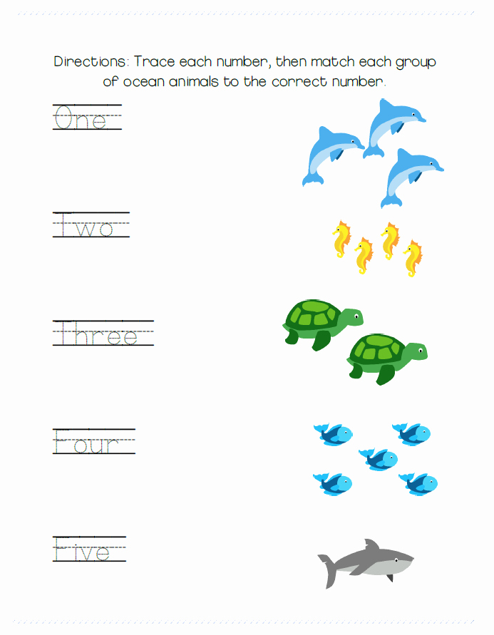 Kindergarten Ocean Worksheets Simple Tracing and Matching Worksheet with Ocean Animal