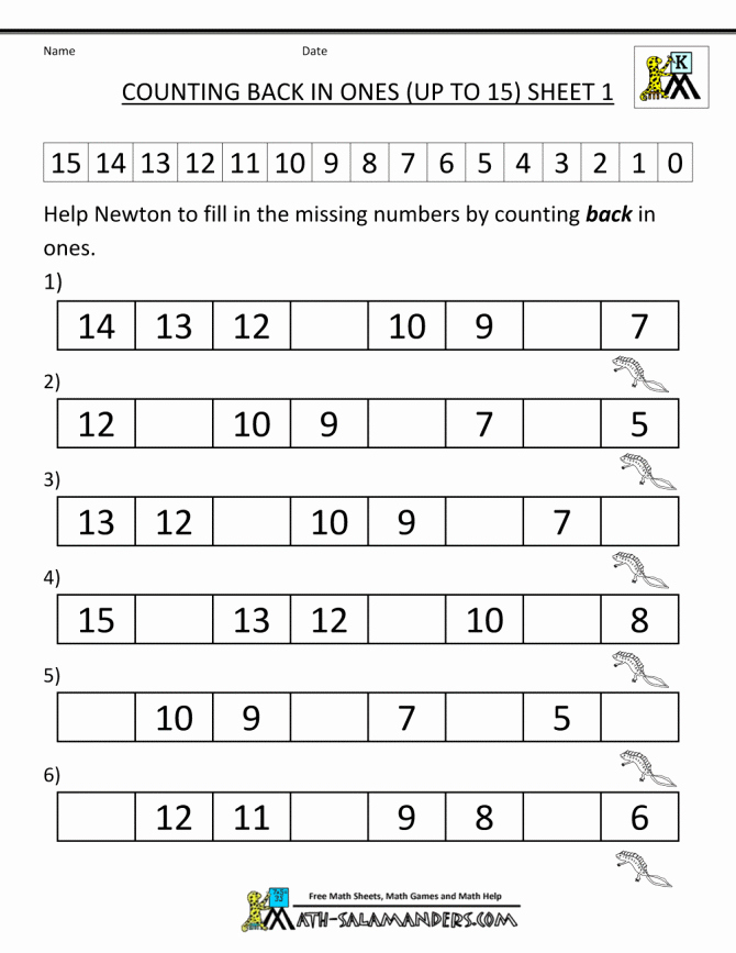Kindergarten Sequencing Worksheet Kindergarten Counting Worksheet Sequencing to 15 Free Math