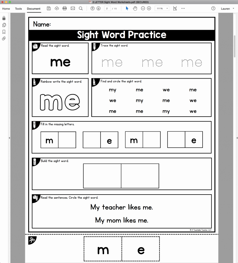 Kindergarten Sight Words Worksheets Pdf Beautiful Editable Sight Word Worksheets A Teachable Teacher