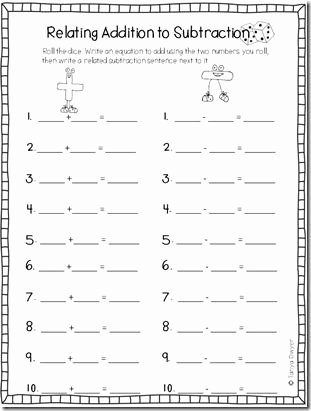 Kindergarten Subtraction Worksheets Free Printable Relating Addition and Subtraction Using Dice