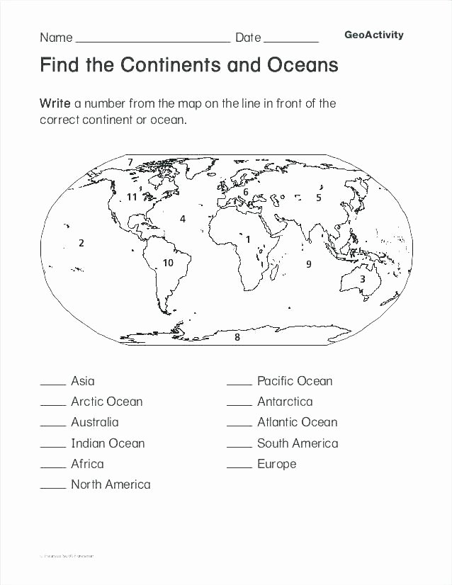 Label Continents and Oceans Worksheets Labeling Worksheet for Kindergarten Worksheets for All