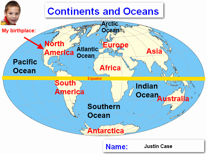 Label Continents and Oceans Worksheets Map Of Continents and Oceans with Equator
