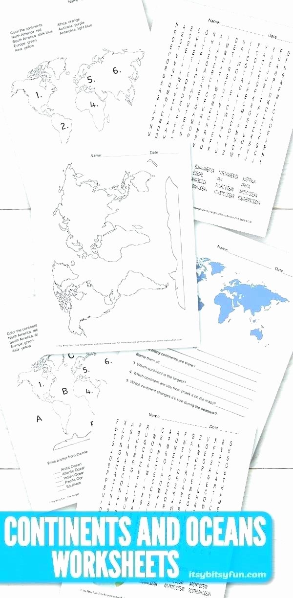 Label Continents and Oceans Worksheets Planet Earth Worksheets for Kindergarten