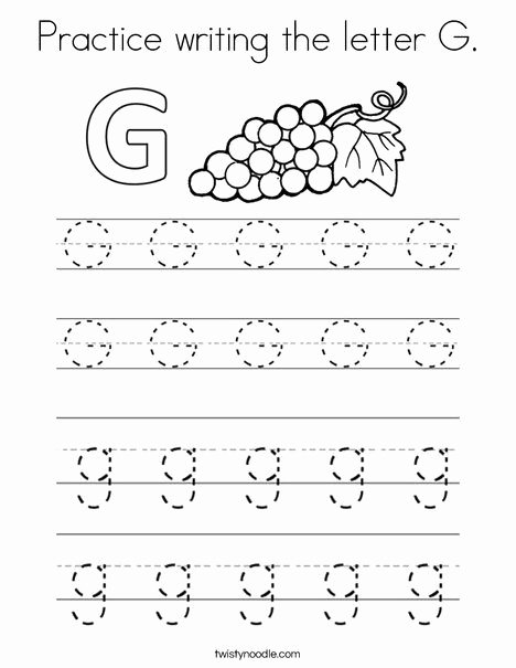 Letter G Tracing Worksheets Preschool Practice Writing the Letter G Coloring Page Twisty Noodle