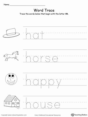Letter H Traceable Worksheets Words Starting with Letter H Phonics