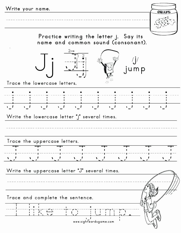 Letter J Tracing Worksheets Preschool the Letter J Sight Words Reading Writing Spelling Worksheets