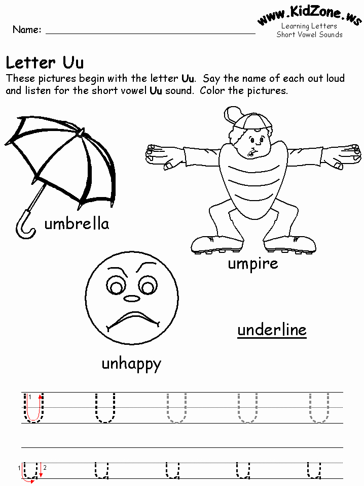 Letter U Worksheets for Kindergarten Kindergarten Short Vowel sounds Worksheets