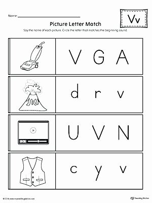 Letter V Worksheets Preschool Letter Matching Worksheets for Kindergarten