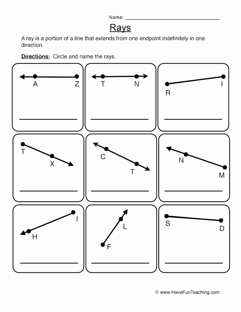 Lines Rays Line Segments Worksheets Identify Lines and Angles Worksheets