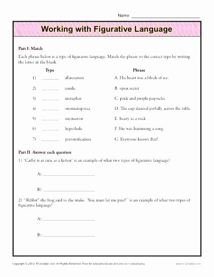 Literal and Nonliteral Worksheets Best Of Non Literal Language Worksheets