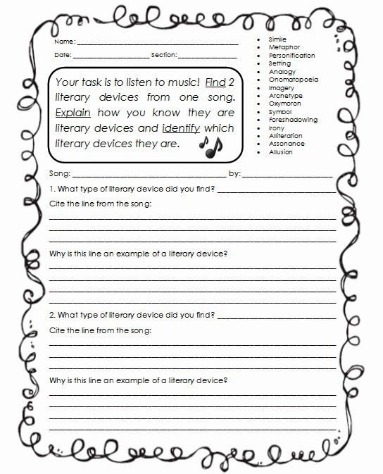 Literary Devices Worksheets Freebie Worksheet Students Find Literary Devices In their