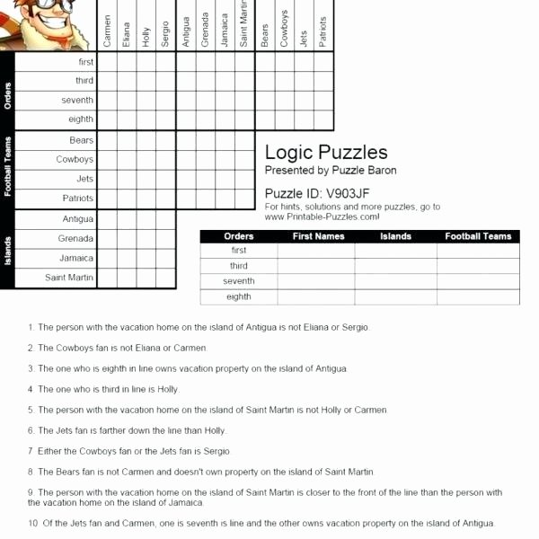 Logical Reasoning Worksheets Collection Logic Grid Puzzles Printable In