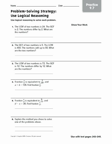 Logical Reasoning Worksheets Problem solving Practice Worksheets Grade 6th