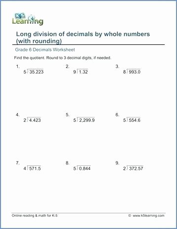Long Division Decimals Worksheet Decimal Division Worksheets Grade Grade 6 Decimals Worksheet