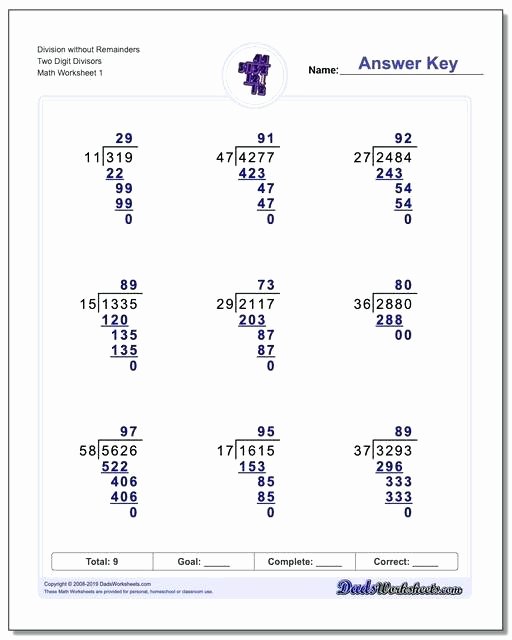 Long Division without Remainders Worksheet Simple Division Worksheets without Remainders – Papakambing