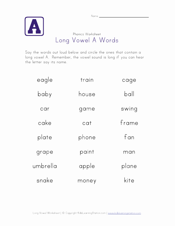 Long Vowel Review Worksheets Long A Words Worksheets