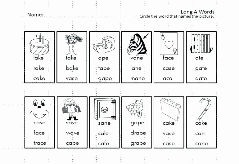 Long Vowel Silent E Words New Pre K Language Arts Worksheets Full Size for Grade Nouns