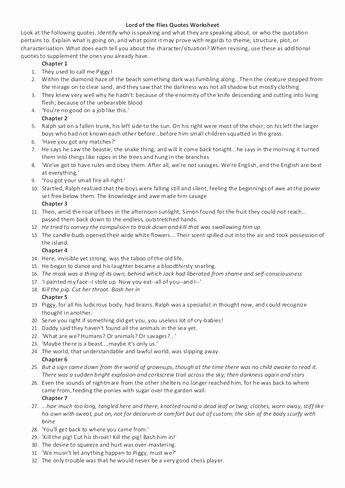 Lord Of the Flies Worksheets Lord Of the Flies Unit Plan William Golding